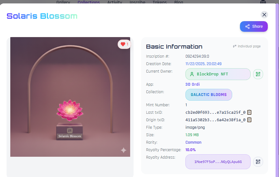 🎨 "Solaris Blossom" #1 (Common) - 2 $BSV #Ordinals #BitcoinSV 3dordi.io/ordinal/411a53… 
<a href="/BsvCrypto/">Singularity@584</a>