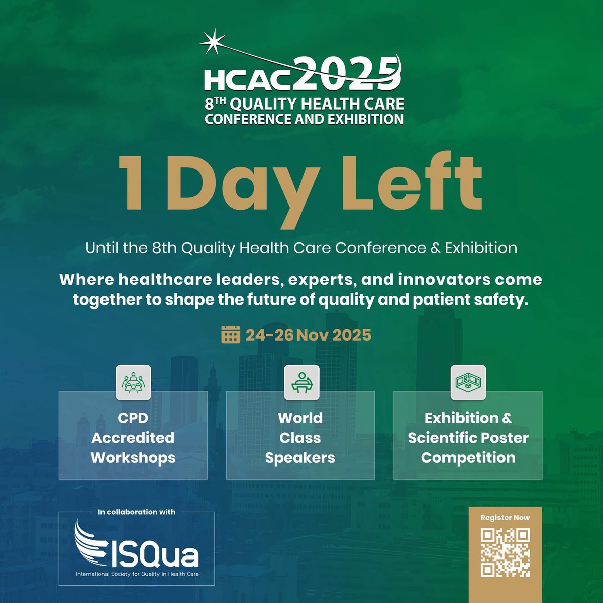 HCAC_MENA's tweet image. Only 1 day left until the 8th Quality Health Care Conference &amp;amp; Exhibition — where healthcare leaders, experts, and innovators come together to shape the future of quality and patient safety.
24–26 November 2025

 hcac-conf.com

#HCAC2025 #HCACConference #Healthcare