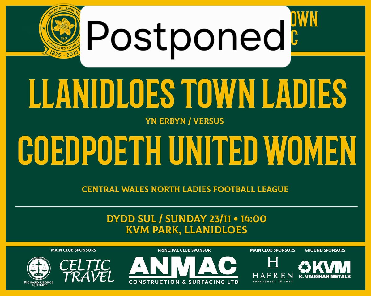 LlaniTownfc's tweet photo. Unfortunately the weather has beaten us and todays ladies game is off https://t.co/5TAsPu6h4W