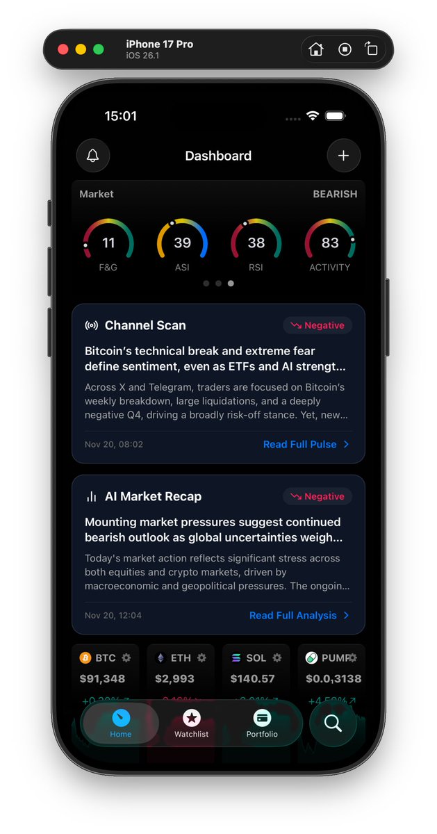 intern_cc's tweet image. Channel Scan now live in our app

We&apos;re tracking 120 Twitter &amp;amp; 50 Telegram accounts, analyzing crypto sentiment in real-time. 
Plus AI-powered Market Recaps for the perfect market overview.

Still experimenting, which accounts are we missing? 
Let us know

testflight.apple.com/join/1bh7Cnm6