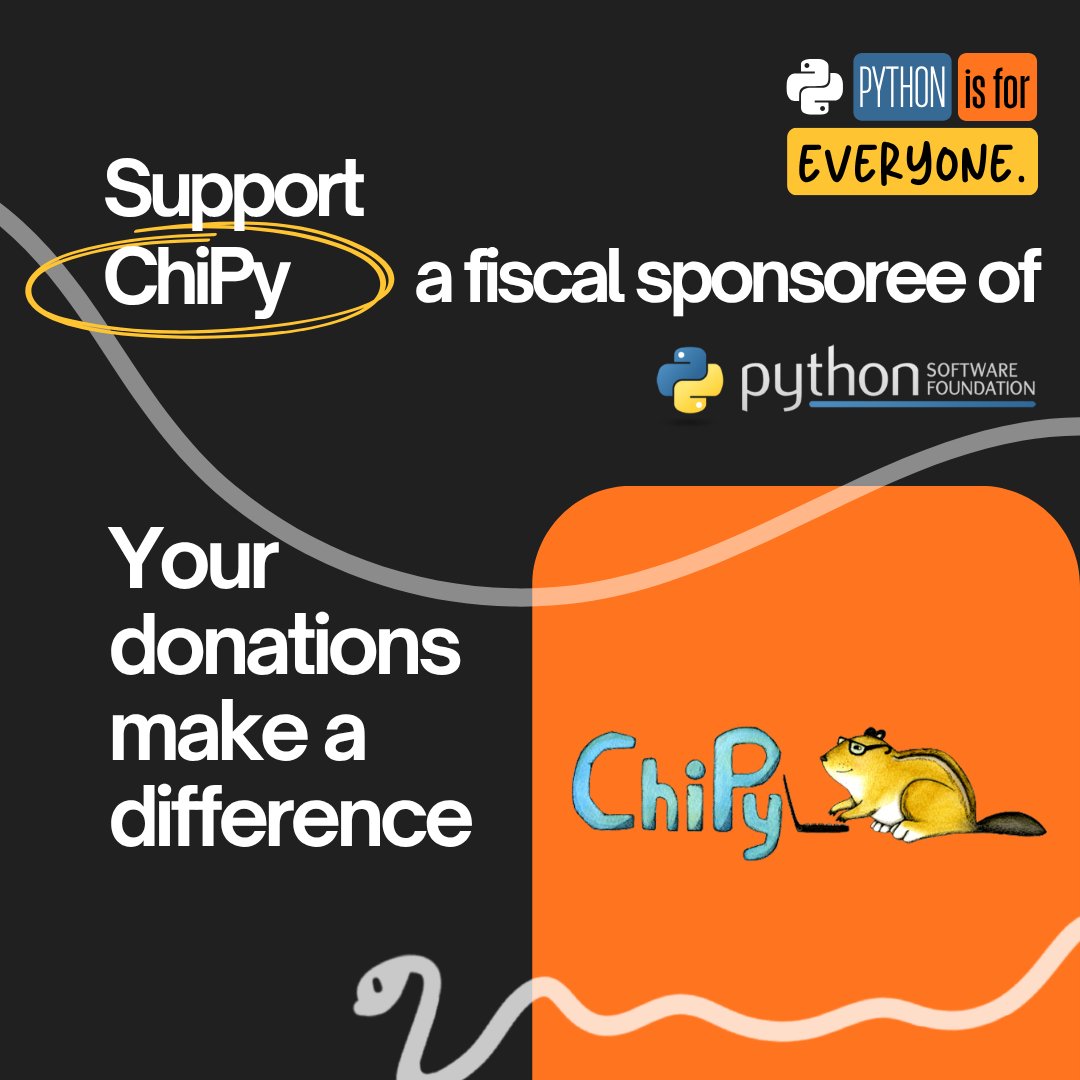 ThePSF's tweet image. ChiPy, a PSF Fiscal Sponsoree, brings together over 1,000 #Python enthusiasts in Chicago with open monthly meetings and Special Interest Groups. Your donations keep the ChiPy community growing strong! 

Donate 👉 psfmember.org/civicrm/contri… 

#PythonForEveryone