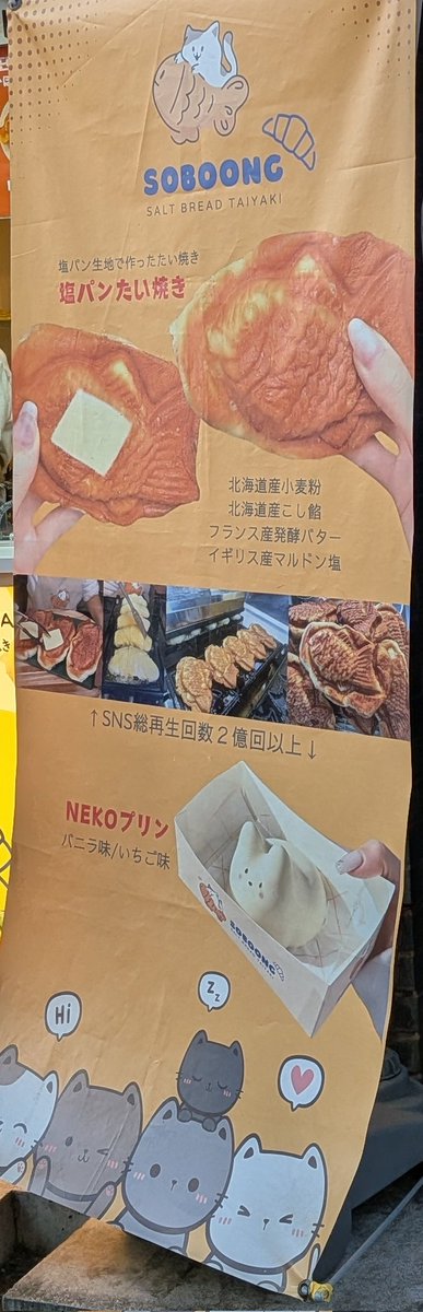 Huekata's tweet photo. 彼女との2周年記念に新大久保に遊びに行ってきました！
塩パンたい焼きが美味そうだったので買ってみた🐠(バターは中に入れてもらった)
めちゃ美味かったのでオススメ✌️
CMでやってるNEKOプリンとかも気になったw
#笛方の飯 https://t.co/WvitAVPvHq