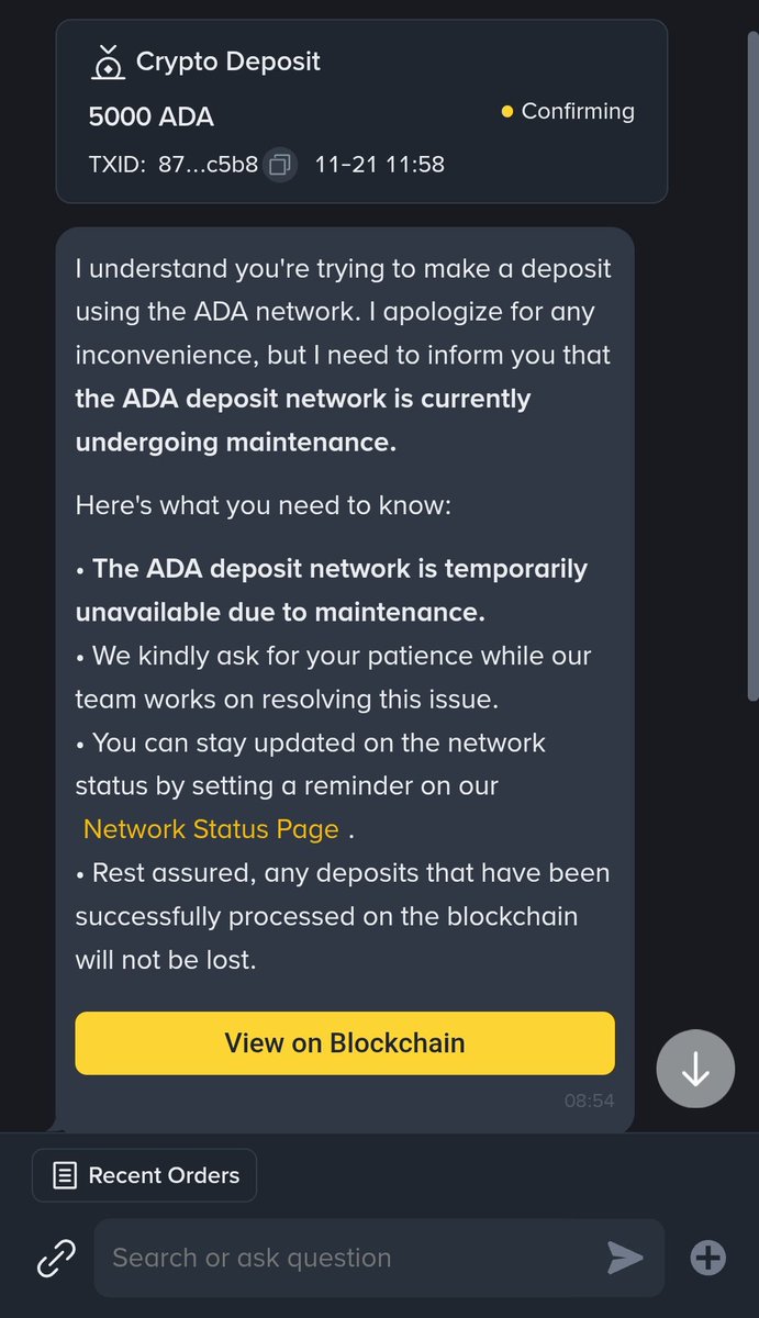 when will Binance lift $ADA deposit suspension? #Binance #ADA #Cardano