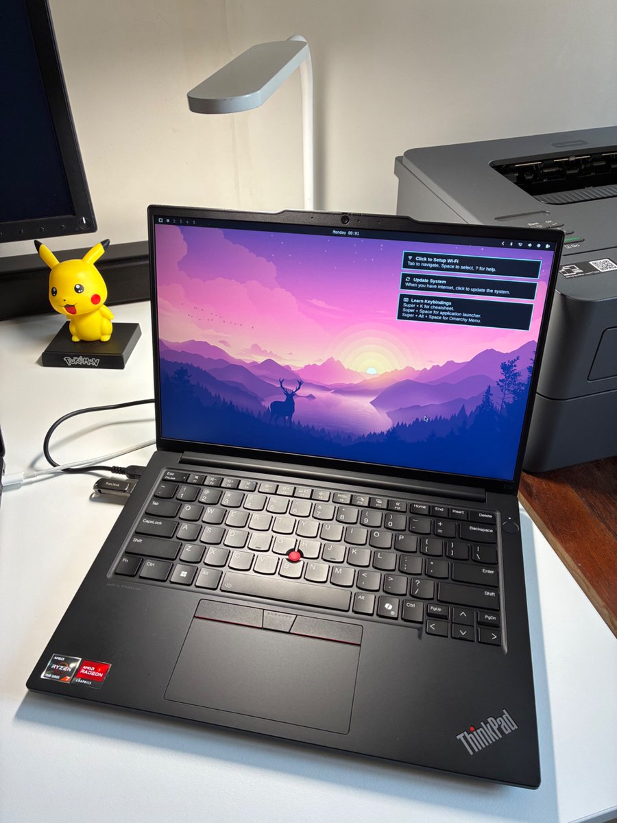 Finished Omarchy setup in less than 10 minutes, including downloading the ISO and etching it to the USB stick - the actual installation took about 3 minutes. As someone who has never used a Linux machine before, let alone set one up, this is actually impressive. Insanely smooth.