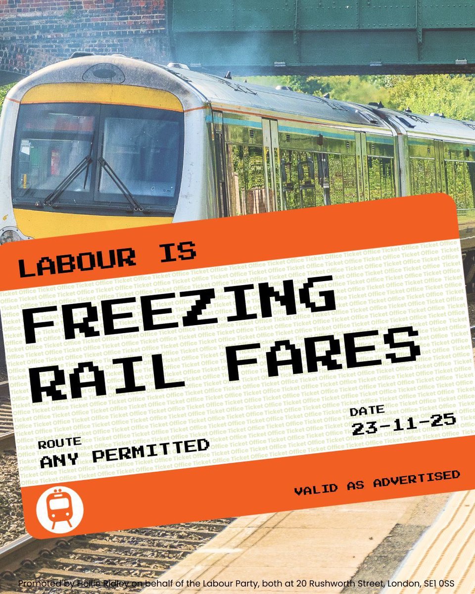 LucyMPowell's tweet photo. Train fares frozen: not happened for decades. 

Bringing rail back into public ownership means we can take action on fares. https://t.co/Cy5LEdjmqV