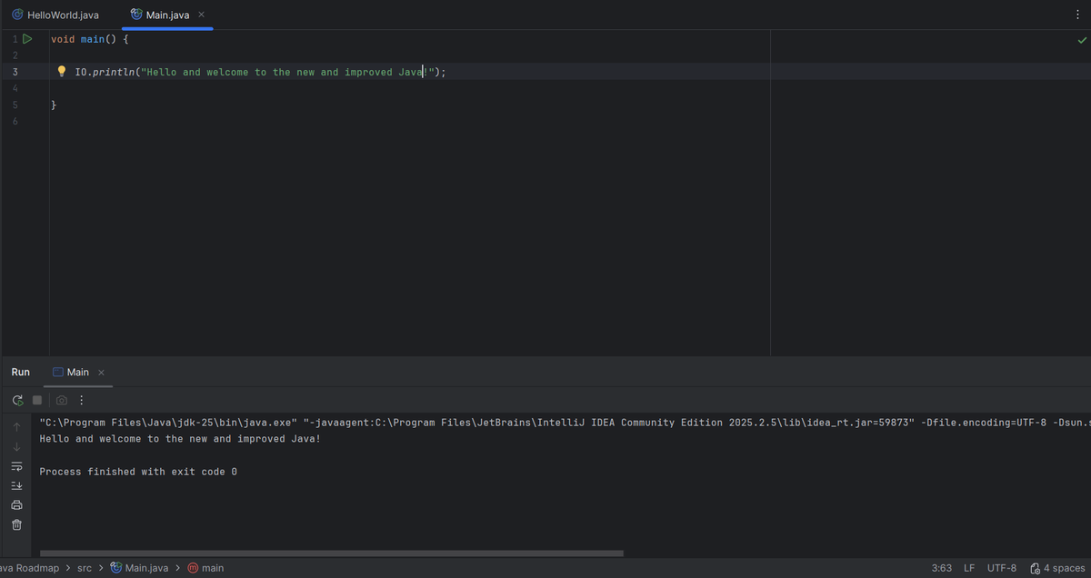kinyaanjui's tweet image. Java has changed and with JDK 25 the developers work has been made very easy. The language that introduced me to the world of software development makes it easier to do scripting 
#100daysofjava 
#10daysofcode 
#programmingisfun