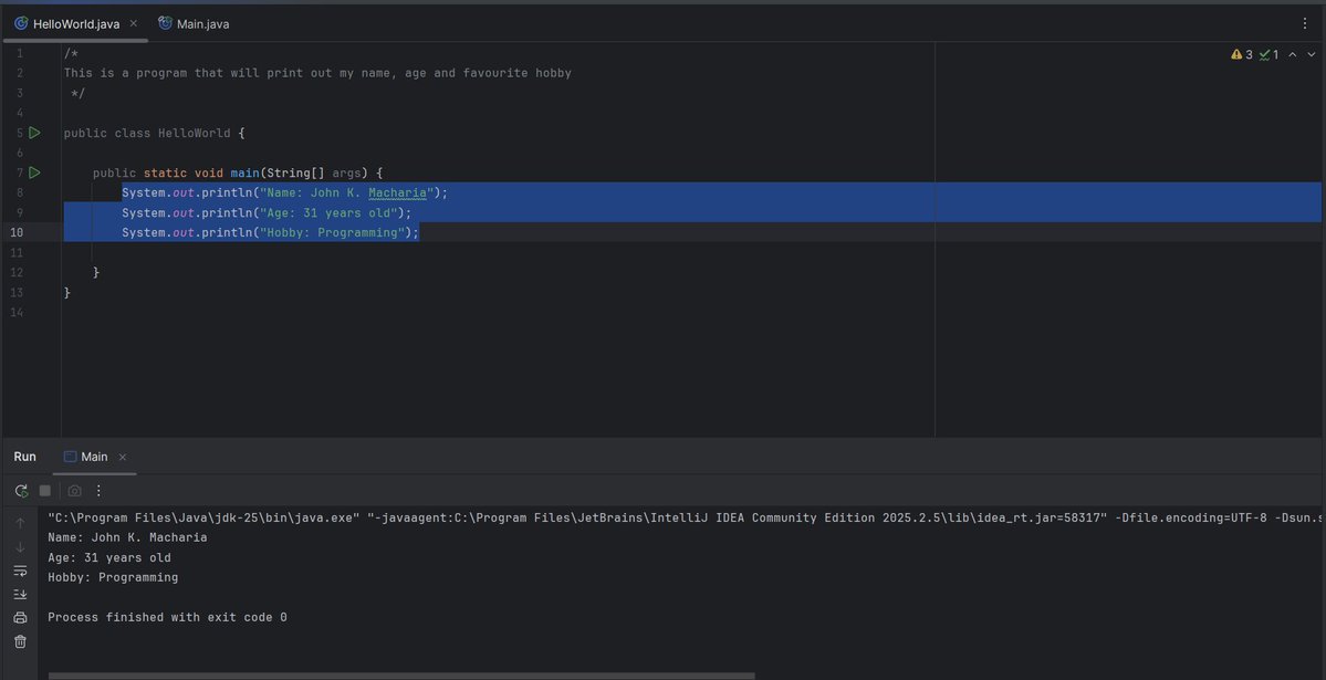 kinyaanjui's tweet image. Now, the compiler implicitly declares the class for you, and you can use a simpler void main() method. There is also a new, simplified IO class in java.lang package for basic console I/O, which is implicitly imported.
#Java 
#JavaDev 
#JavaProgramming 
#JDK25