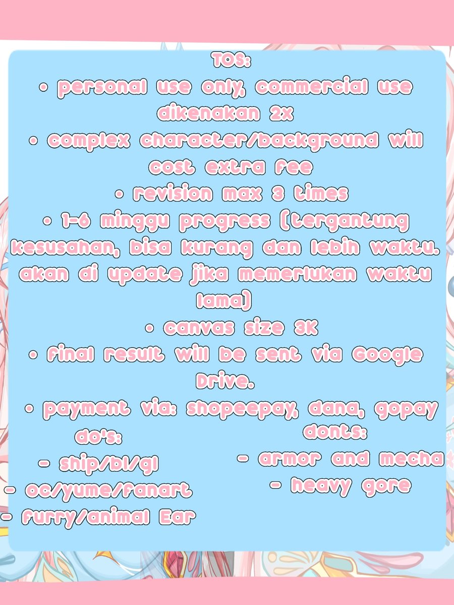 Aleaczk's tweet image. URGENT COMMISSION
URGENT karena pamanku kehilangan handphone dia, dan dia kerja lewat HP itu(gojek). Aku bergantung ke pamanku untuk uang saku sekolah jadi aku akan open commis sampai dana untuk uang ku terkumpul
langsung DM aja kalau tertarik!
#commissionsopen #zonajajan️️