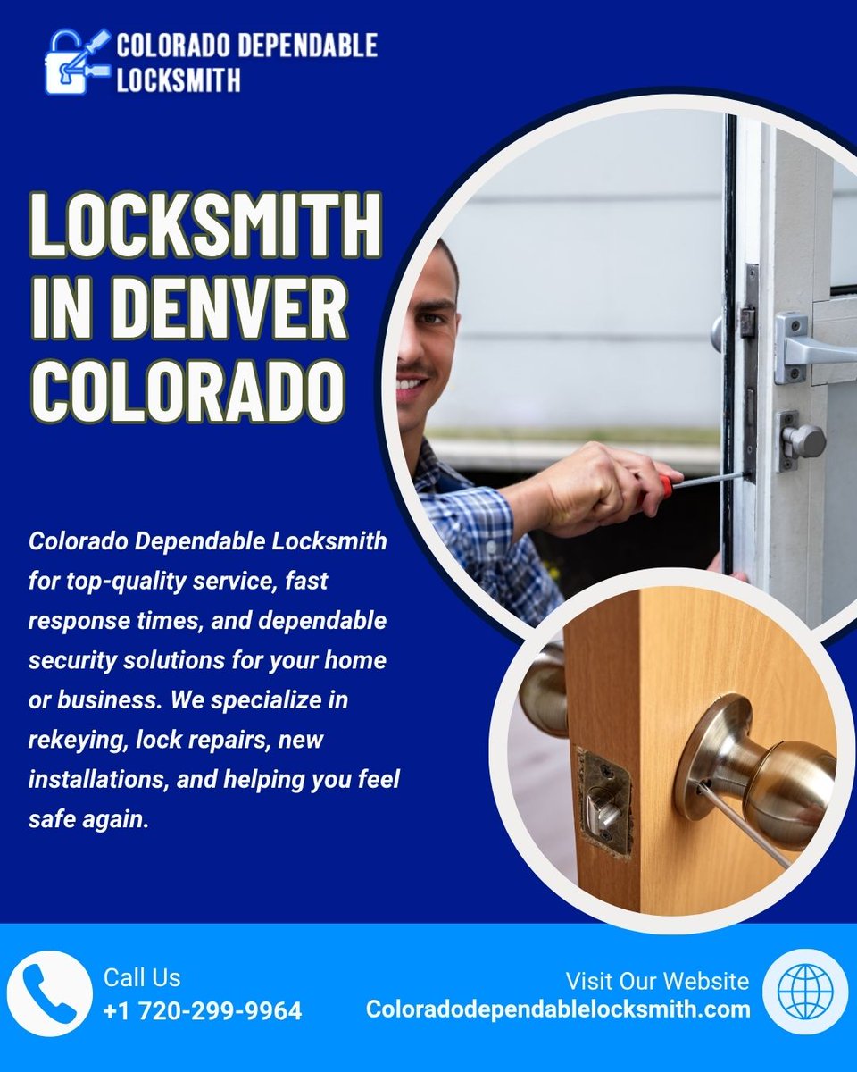 CD_locksmith's tweet image. Need a trustworthy locksmith in Denver, CO? Colorado Dependable Locksmith offers fast, professional service: rekeying, repairs, new installations &amp;amp; emergency help. Your security is our priority! Call 720-299-9964 or visit coloradodependablelocksmith.com

#LocksmithDenver #HomeSecurity