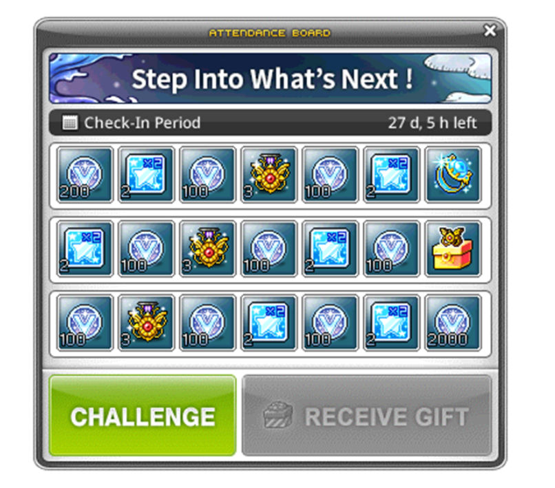 UniverseGuild's tweet image. MaplestoryN 新一轮的活动已经开启，除了彩票抽奖活动之外，其实我更关心这个活动，因为可以看到里面有V字样的兑换币，很难让人不猜测这会不会是兑换5转核心的一个方式，如果你还在期待五转和更多maplestoryN内容，请一定要做这个活动签到…