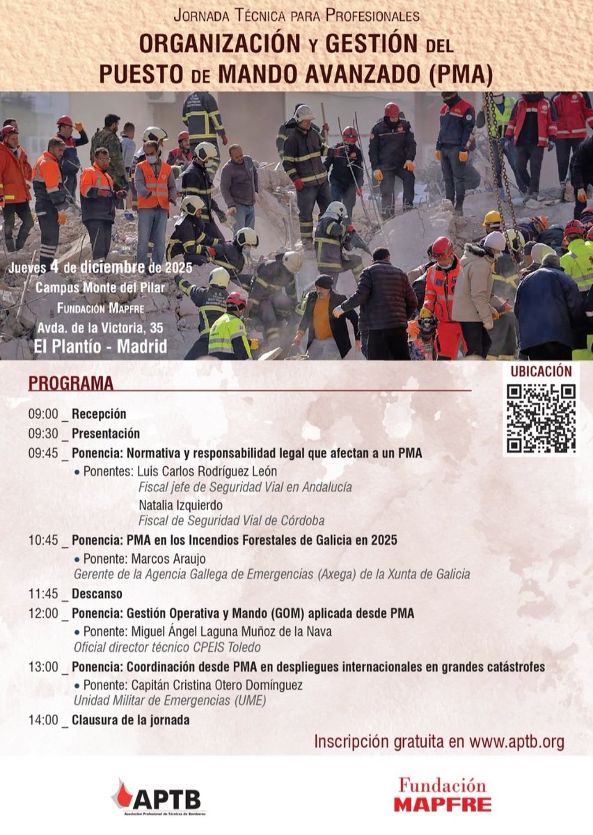 APTBBomberos's tweet image. Empezamos con nuestro programa de #formación de diciembre. Jornada Técnica para #profesionales de todos los Servicios de #Emergencias: Organización y Gestión del Puesto de Mando Avanzado #PMA. El día 4 en Madrid (El Plantío). Inscripción gratuita en aptb.org