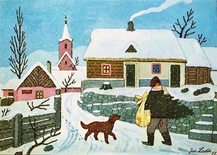 czechcookbook's tweet image. Today in Brno we’ve got first snow so it is the best time to share these charming Josef Lada’s winter illustrations. ❄️ ⛄️