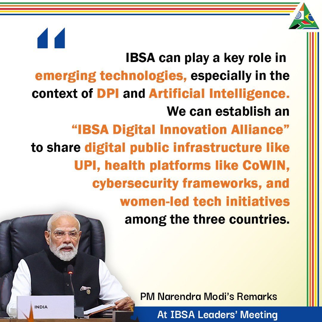 airnewsalerts's tweet image. Highlights of PM @narendramodi’s remarks at the IBSA Leaders’ meeting:

&quot; IBSA is not just a group of three countries, it is an important platform connecting three continents, three major democratic powers, three major economies: &quot; PM Modi 

#IBSALeadersMeeting | #PMModi |…