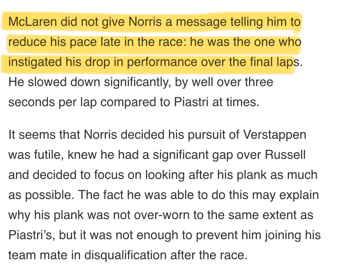 purplelando's tweet photo. so lando was likely told about the issue after the laps to the grid. at some point in the race he realized it was critical &amp; did literally everything he could to save it. he wasn’t told to slow down like that at the very end, that was him desperately trying to save his race https://t.co/7phR7zQq6f