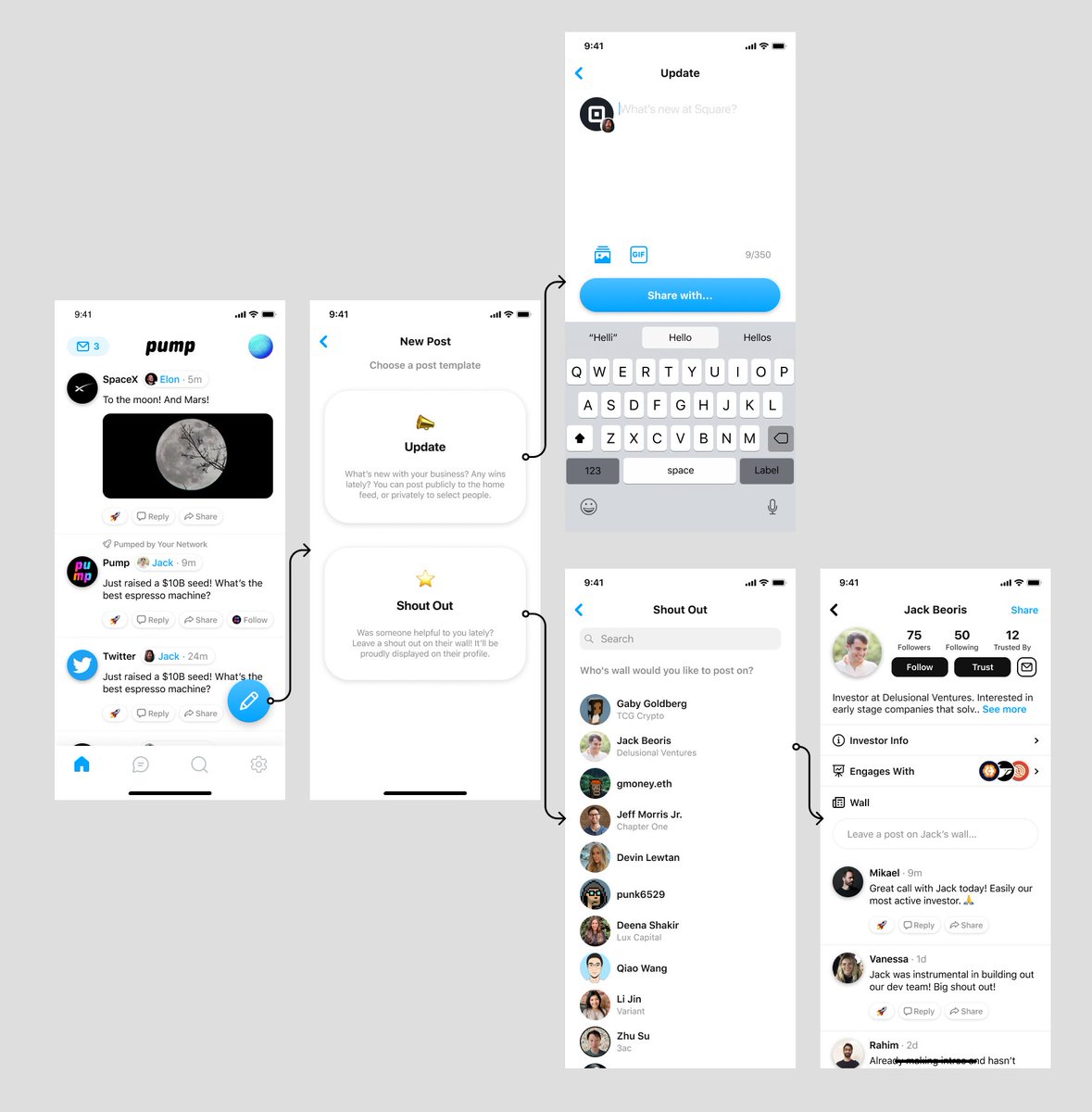 starfigurellc's tweet image. iOS app design. 

Here&apos;s a few screens of an investor updates/&quot;earnings call&quot; app we designed where business owners can chat and build relationships with venture capitalists and accredited investors in hopes of receiving funding. 

#uiux #appdesign #iosappdesign #productdesign