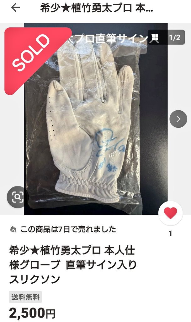 植竹勇太 プロ 本人実使用 SRIXONグローブ 直筆サイン入り