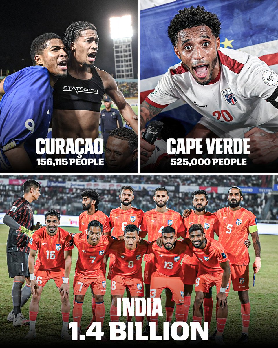 Despite the vast differences in population, Curaçao and Cape Verde were able to qualify for their first World Cup while India's massive country hasn't 😮
