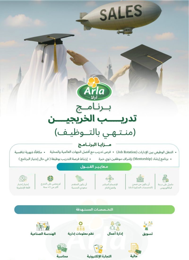 (🔴) برنامج تدريب الخريجين (المنتهي بالتوظيف) لدى (شركة آرلا للأغذية) للجنسين:

▪️ مكافأة شهرية تنافسية.
▪️ تدريب عملي دولي ومحلي.
▪️ إشراف من موظفين ذو خبرة.

للتقديم: (wzaifs.com/68048)