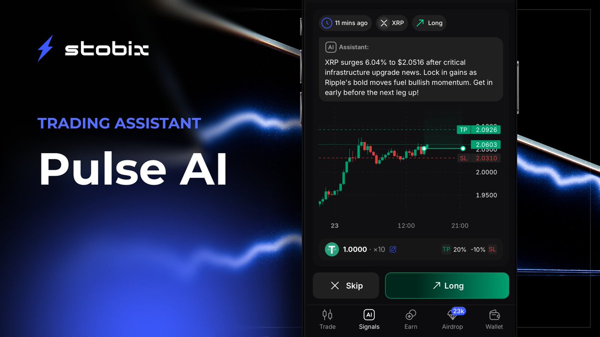 🤖 Drowning in charts and market chatter?

⚡ Pulse AI cuts through the noise, analyzing 30+ real-time indicators to highlight the trades that truly matter.
React quicker. Trade smarter. Stay ahead of the curve.

Try Pulse AI 👉 app.stobix.com/pulse?utm_sour…

Clear signals. Zero noise.
