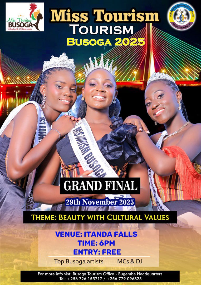 HatimaNaku's tweet photo. BUSOGA ARE YOU READY??🔥🔥

Miss Tourism Busoga 2025 Grand Finale! ✨
29th November • Itanda Falls • 6PM • FREE ENTRY
Come experience beauty, culture, and the pride of Busoga in one unforgettable night! https://t.co/siz4rQWDA4