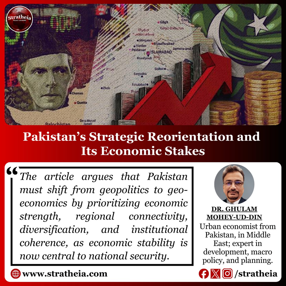 stratheia's tweet photo. Pakistan’s strategic future hinges on geo-economics, not geopolitics. Economic strength, connectivity, and investment—not just deterrence—are now core to national security.  @moheyuddin 
#GeoEconomics #Pakistan #Geopolitics
Read Full Article: https://t.co/KHszjBVYrH https://t.co/LET1OURXaD