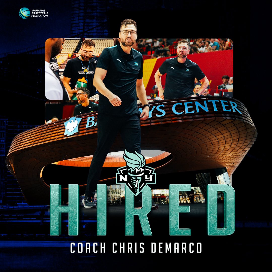 BBFbasketball's tweet image. Our Men’s National Team Head Coach Chris DeMarco has been officially hired as the Head Coach of the NY Liberty.

Congrats, Coach! 🇧🇸👏🏽
#BahamasBasketball #NYLiberty #242totheworld🌎🇧🇸