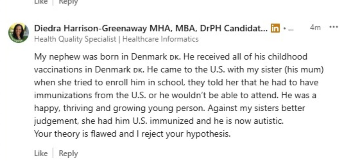 What someone wrote on LinkedIn in regards to Outrage about the CDC changes describing autism and vaccines.