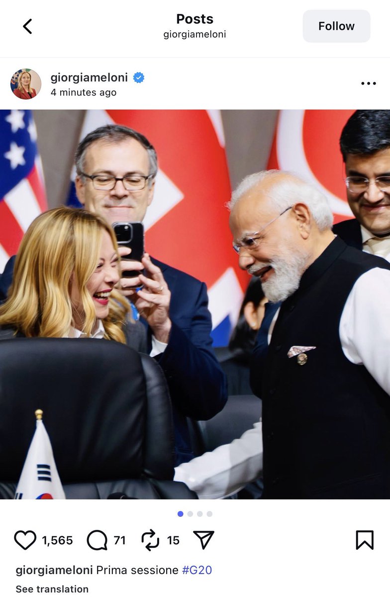 lakshaymehta08's tweet image. Meloni posts 1st picture of G20 with Modi ji, even before the host South Africa…