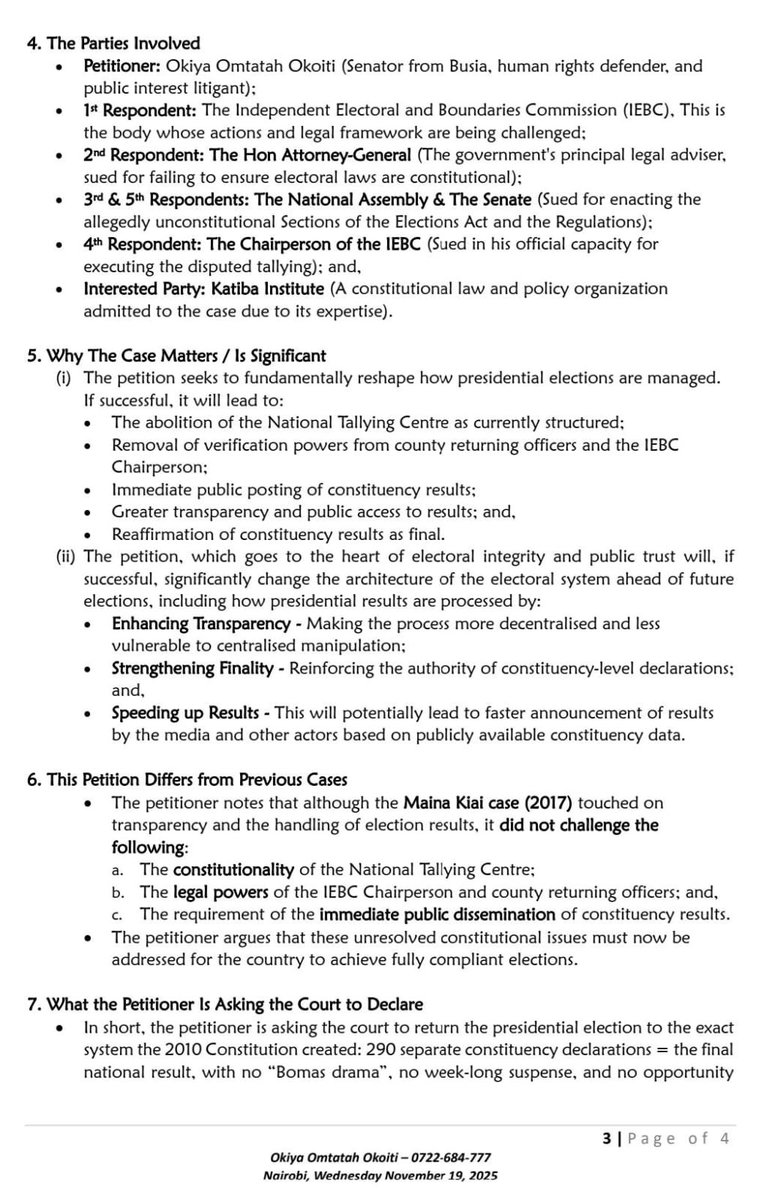 OkiyaOmtatah's tweet image. I have filed a Constitutional Petition No. E757 of 2025 in the High Court to defend the integrity of Kenya’s presidential election process and to uphold the Constitution of Kenya, 2010.

This petition challenges the unconstitutional establishment and operation of the National…