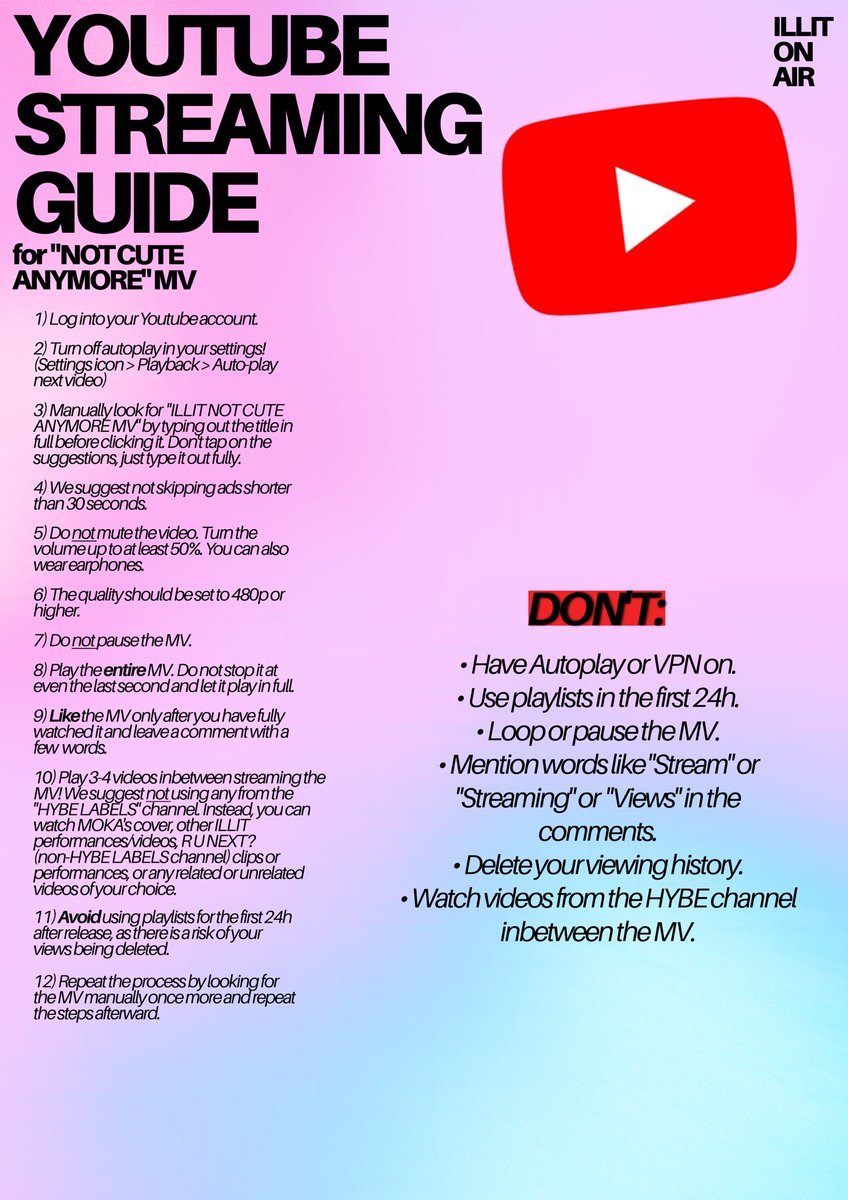 Here's our Youtube streaming guide for the 'NOT CUTE ANYMORE' release tomorrow.