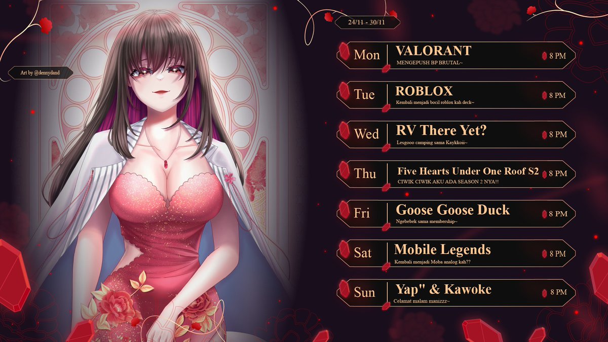 kellycathlyn's tweet photo. 【 Weekly Stream Schedule 】

✨Nov 24th - Nov 30th 2025✨

✦General:  #KellyCathlyn
✦Art Tags:  #Kelillust
✦Clip/Live:  #KelLive
✦Singing:  #KellySing
✦Meme Kelly:  #Kelylipan
✦Yabai/NSFW:  #Kelyabai
✦Fan Mark: ❤️🌺 https://t.co/UKElj5NEv6