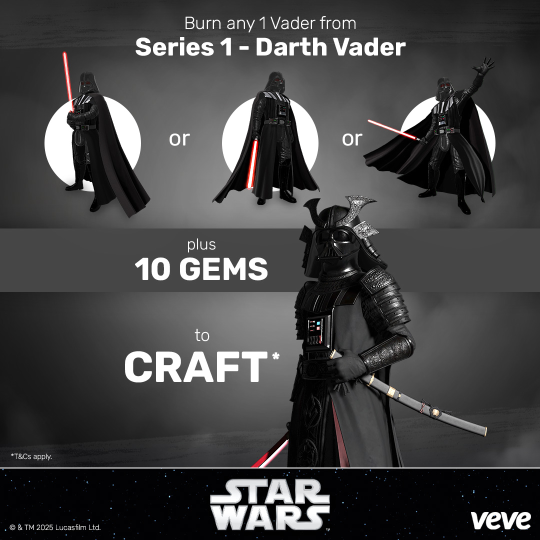 Darth Vader stands as a symbol of the Empire’s unrelenting power and fear.

Collectors holding any 1 Darth Vader: Dark Side Collection can craft the Darth Vader Samurai – Eyes of the Empire digital collectible. bit.ly/3LISAlt

Crafting costs 10 gems and is available on a