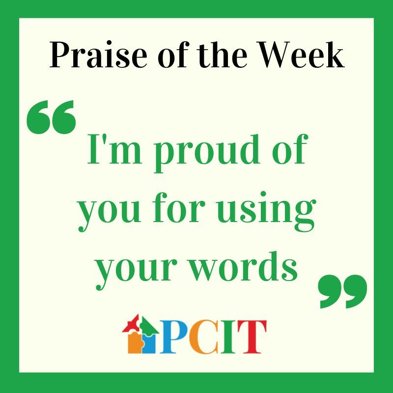 PCIT_Inc's tweet image. Praise of the Week: &quot;I&apos;m proud of you for using your words!&quot; This is a great praise to encourage communication of needs, feelings, or struggles. Remember the more we praise a behavior the more likely  we will see that behavior in the future. parentchildinteractiontherapy.com