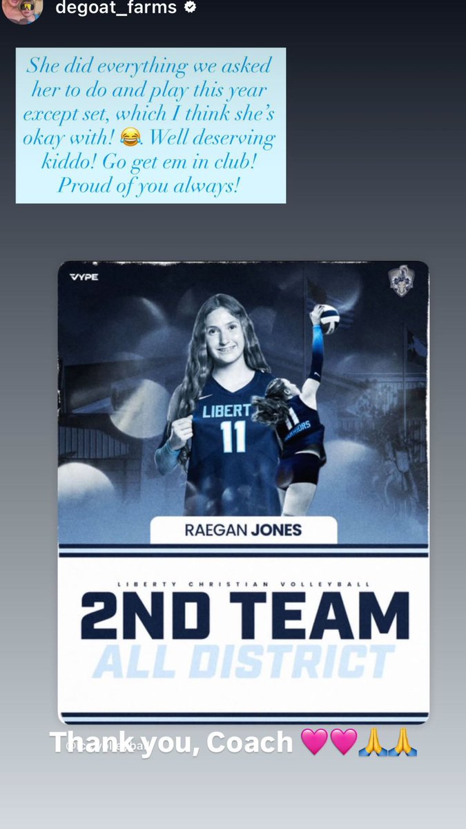 raeganjones22's tweet photo. TAPPS 6A . These word from my coach mean so much to me.💙 Raegan Jones, 2028  #pin #utility #volleyball #texas #versatile https://t.co/PGFvUC1fuU