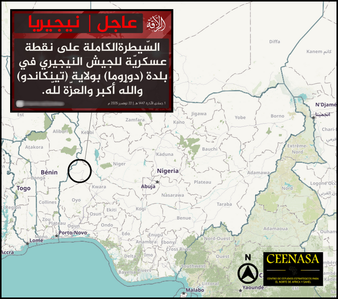 CEENASA396971's tweet photo. #NIGERIA🇳🇬

On Nov 22, The #JNIM claimed to have taken control of a #Nigerian army military post in #Duruma, in #Kwara province. https://t.co/pkq56LfiAh