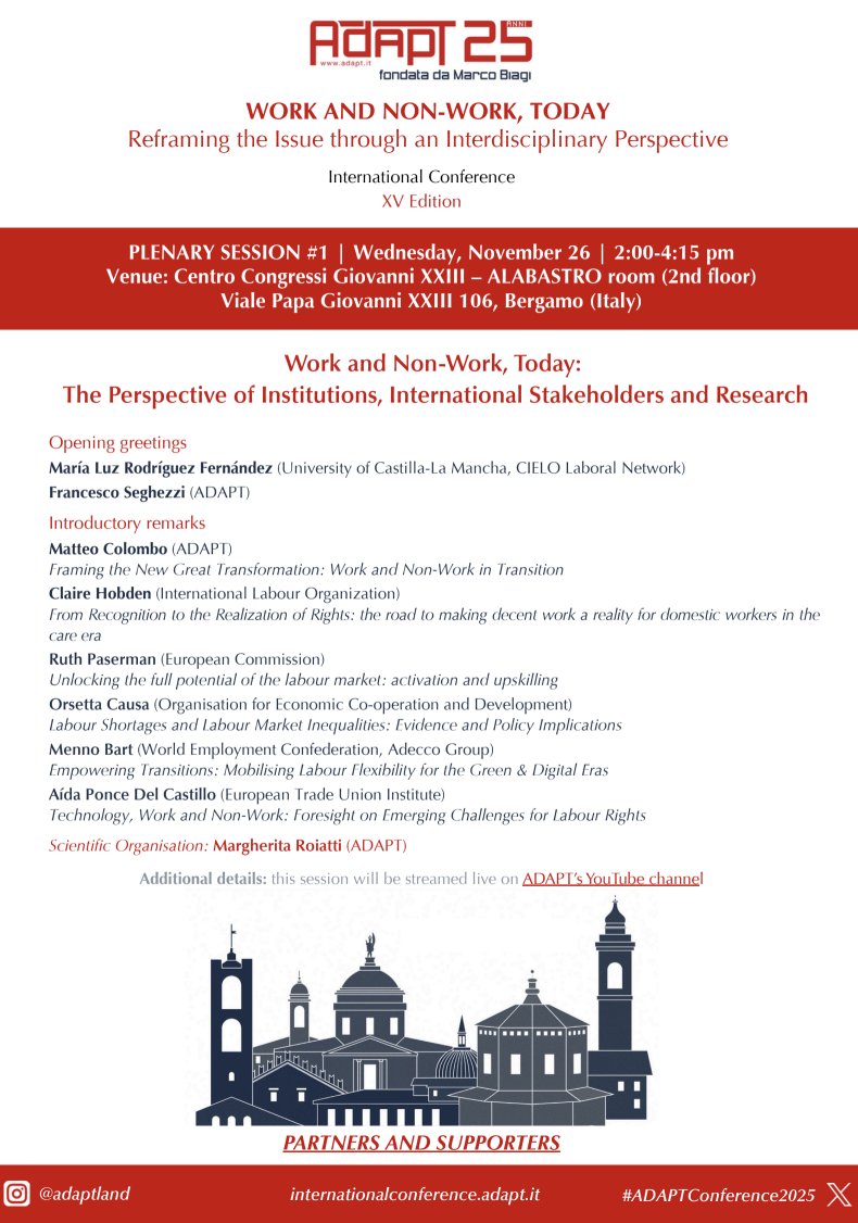 ADAPT_bulletin's tweet image. Getting ready for Plenary Session #1 of #ADAPTConference2025 (2:00–4:15 pm, Alabastro Room).
&quot;Work and Non-Work, Today: The Perspective of Institutions, International Stakeholders and Research&quot;
🔗 Full programme: internationalconference.adapt.it/full-programme…
📽️Live streaming: youtube.com/@adaptchannel
