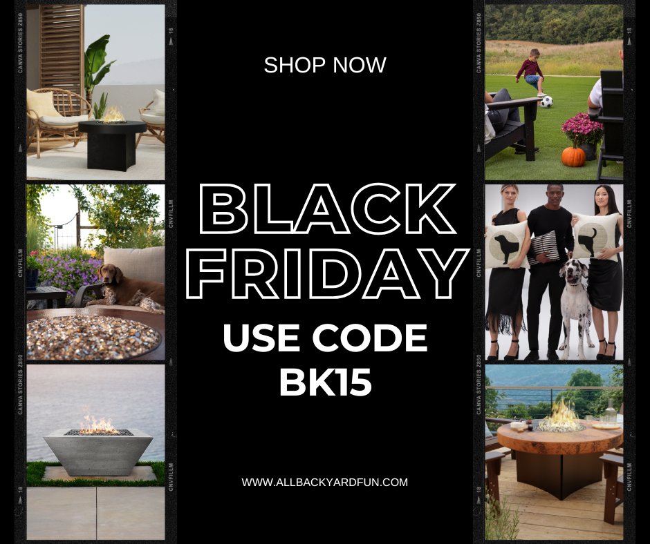 AllBackyardFun's tweet image. Black Friday is HERE! 🔥🖤
Take an extra 15% OFF with code BK15 — fire tables, seating, décor &amp;amp; more.
Upgrade your backyard → allbackyardfun.com

Restrictions apply.
#BlackFriday #AllBackyardFun