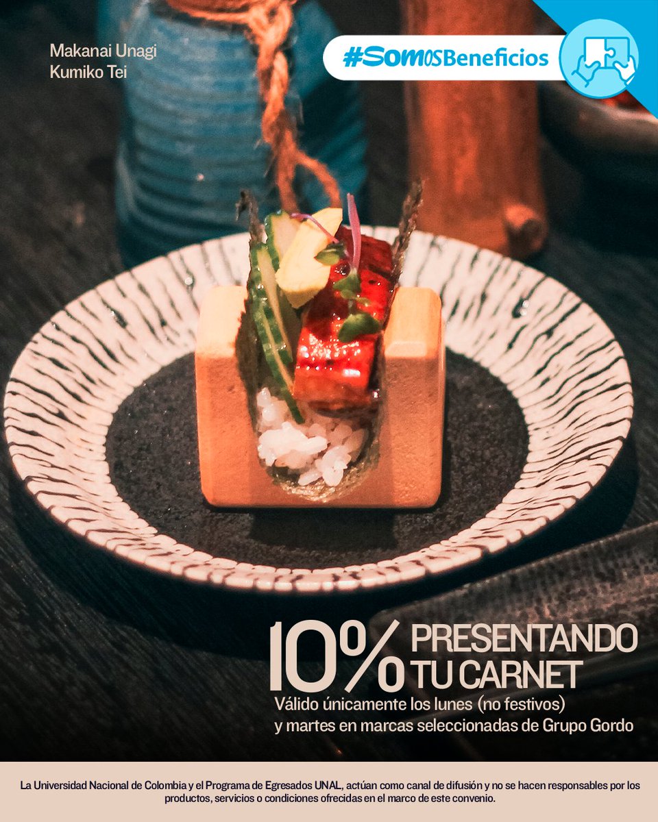 EgresadosUN_Nal's tweet image. ¿Plan gourmet? 🍽️ ¡Disfruta descuentos exclusivos en Renata, Emilia Grace, Kumico Tei, Gordo y Julia con tu carné de egresado UNAL! Vive una experiencia gastronómica inolvidable. #SomosBeneficios #SomosEgresados #SomosUNAL