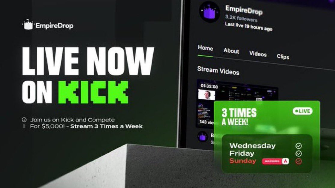empiredrop's tweet image. 🟣 JOIN US NOW ON LIVE w/ @KGytb_

◼️ $5,000 PRIZES for FREE  🤑🤑
◼️ Join Live 👉 kick/empiredrop

 👑  WIN $20 - RT + REPLY + FOLLOW ON KICK