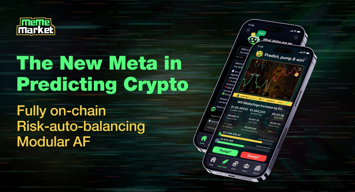 MemeMarketFun's tweet image. Prediction markets but built for actual humans, not spreadsheet enjoyers.

MemeMarket flips the whole game:
• Gen Z-friendly UI
• Referral flywheel that actually grows
• Risk-auto-balancing (goodbye exposure nukes)
• Instant market creation
• Fully on-chain, no black boxes…