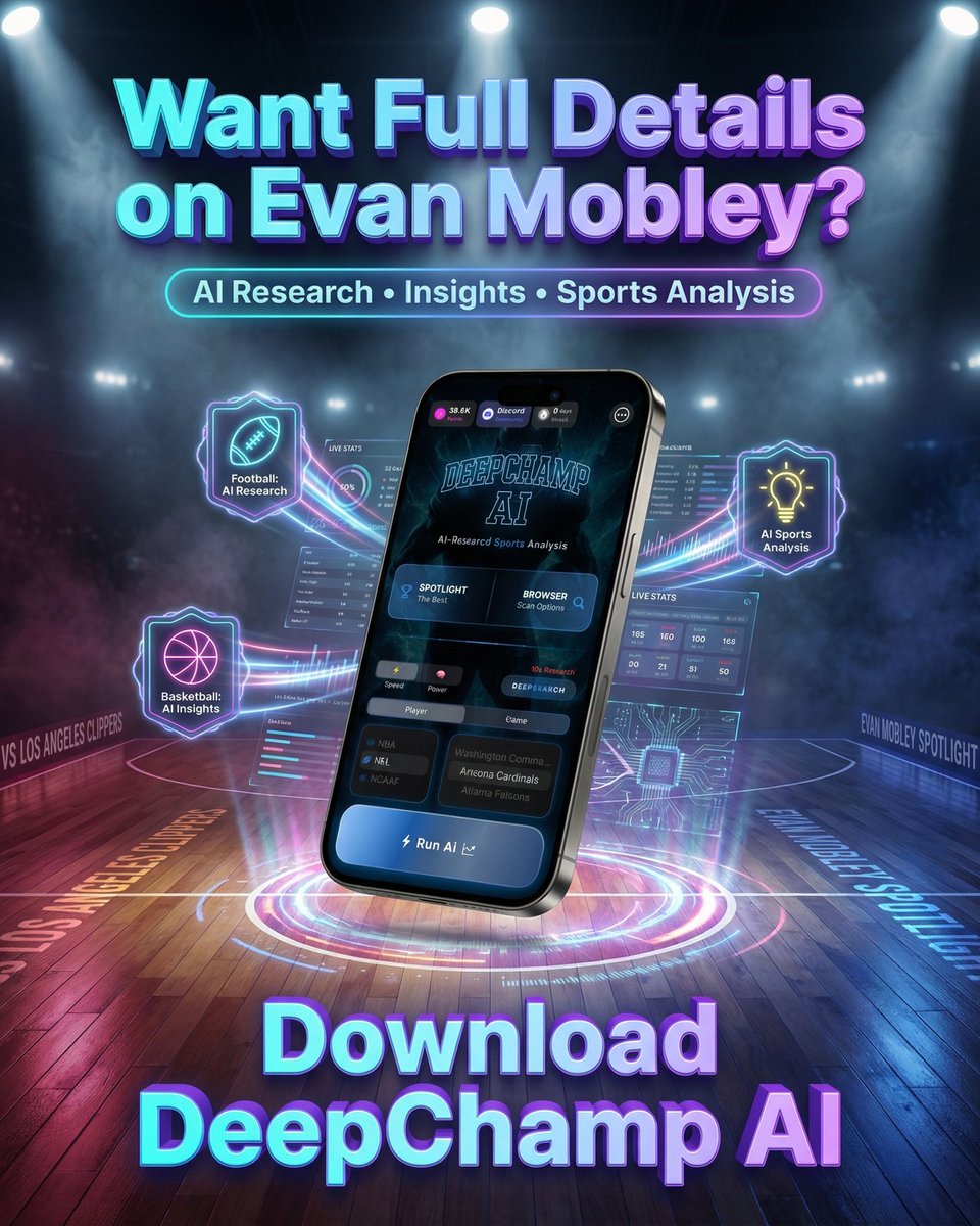 deepchampai's tweet image. 🏀 Evan Mobley NBA Spotlight
Evan Mobley is putting on a show for NBA against Los Angeles Clippers.
AJ Barner is red-hot, averaging 28.3 receiving yards over his last four games, consistently showcasing his ability to impact the Sea…
Full…
#NBA #DeepChampAI #EvanMobley #CLE…