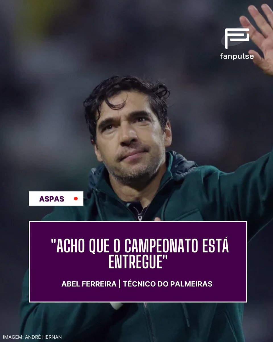 🗣️ | SERÁ QUE ELE FALOU A VERDADE?

Em entrevista coletiva após o empate de 0x0 contra o Fluminense, Abel Ferreira disse que o campeonato está entregue e que no momento certo ele vai falar suas impressões sobre a competição.

Seria mais uma das estratégias do treinador