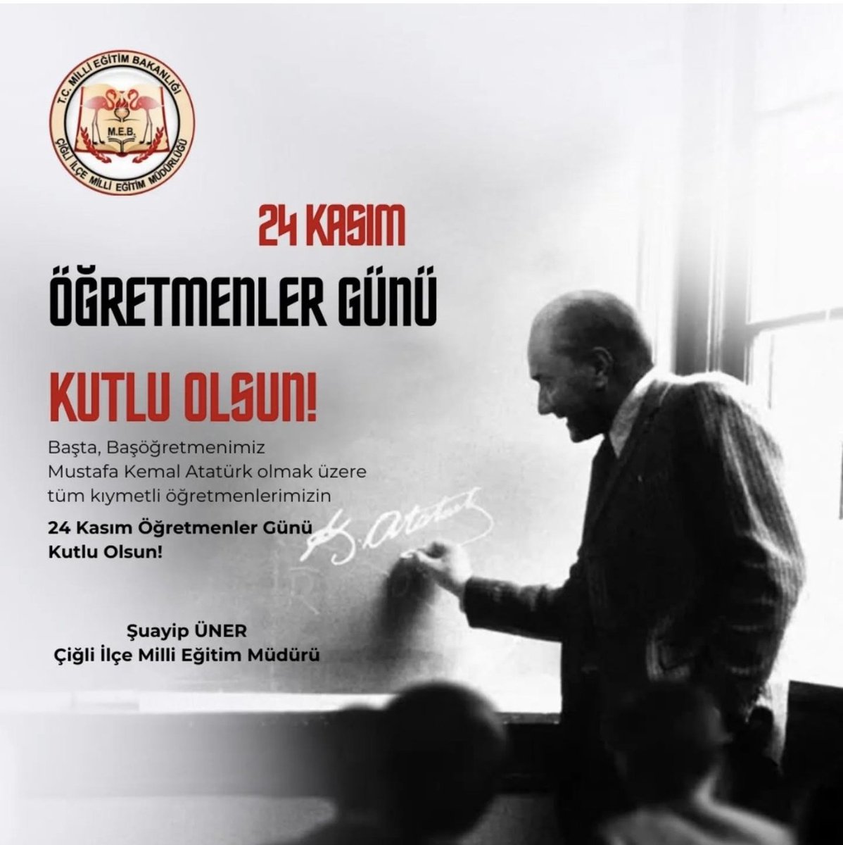 Başta Başöğretmen Gazi Mustafa Kemal Atatürk ve görevi esnasında şehit edilen tüm öğretmenlerimizi rahmetle anıyoruz.

24 Kasım Öğretmenler Günü’nü kutlar; geleceğimizi şekillendiren tüm öğretmenlerimize teşekkür ederiz. 🇹🇷📚