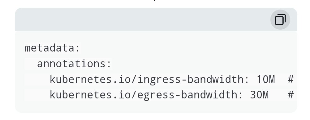 MuthaNagavamsi's tweet image. quick k8s note:

just found out thats its possible to configure bandwidth limits for a pod or deployments. by default the bandwidth limit feature is not enabled. but you can control the inbound and outbound bandwidth of a pod by using Kubernetes pod annotations, like below 😃…