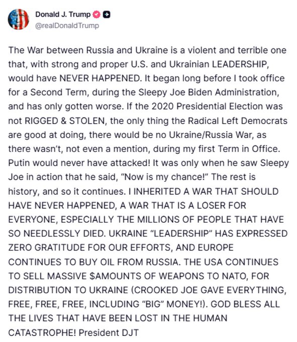 ObsDelphi's tweet image. 🇺🇸🇺🇦Donald Trump insulte l&apos;Ukraine et toute l&apos;Europe.

Dans un nouveau post lunaire, il répète que la guerre est la faute de tout le monde sauf de la sienne. Il n&apos;accepte pas les critiques concernant le naufrage de la politique étrangère états-unienne cette semaine.

Qu&apos;on soit…