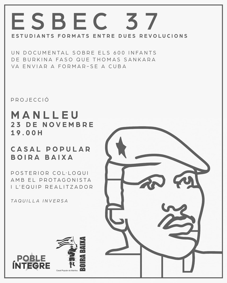 CasalBoiraBaixa's tweet image. 🎦 Avui cloem el cicle de projeccions &quot;Mirada crítica&quot; amb el passi d&apos;@ESBEC_37, un documental sobre els 600 infants de Burkina Faso que es van formar a Cuba. 🇧🇫🇨🇺

📌 A les 19h, al Boira Baixa de #Manlleu. Entrada lliure amb taquilla inversa, no us el perdeu!