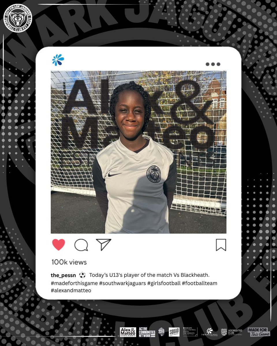 LPESSN's tweet image. ⚽️ Well done to all of our Jaguar teams that were in action today. Please see below for todays &apos;Player of the Match&apos; from each game. #MadeForThisGame #southwarkjaguars #Jaguars