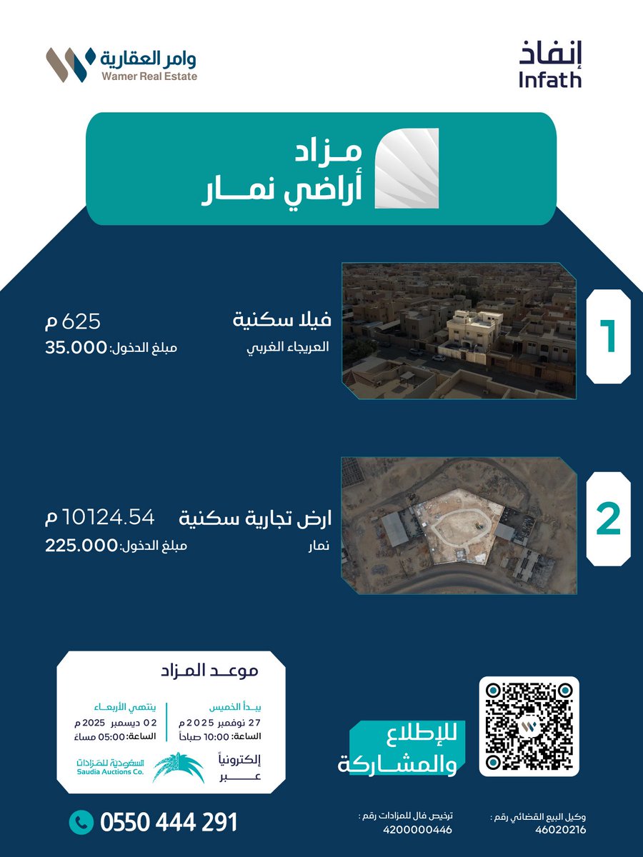 #مزاد_أراضي_نمار
#وامر_العقارية
#إنفاذ

يوم الخميس 27 نوفمبر