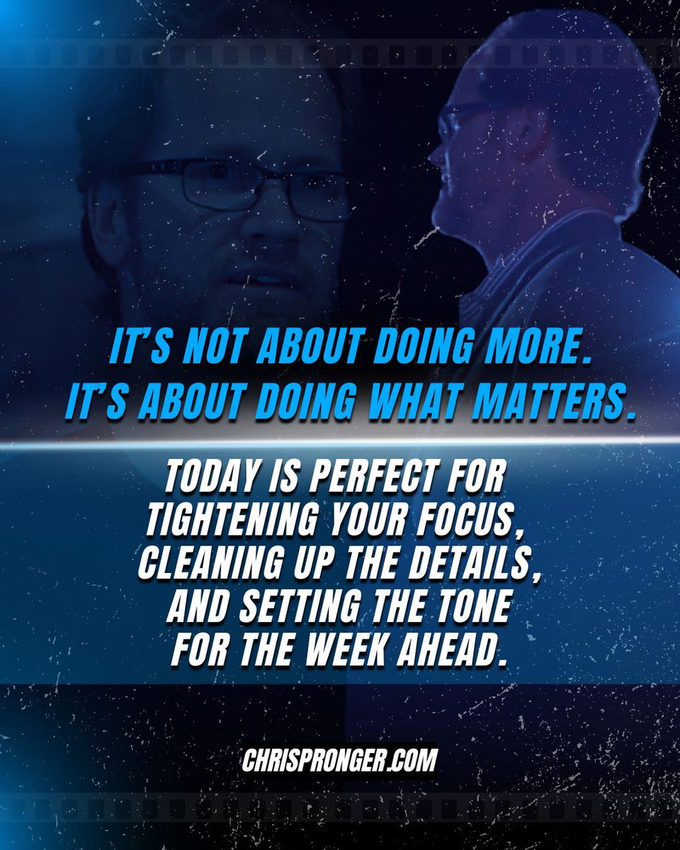 chrispronger's tweet image. Progress isn’t about being busy — it’s about being intentional. When you cut out the noise and zero in on what truly moves the needle, everything changes. Use today to reset your priorities, clean up the loose ends, and establish the pace you want for the week. Set your direction…