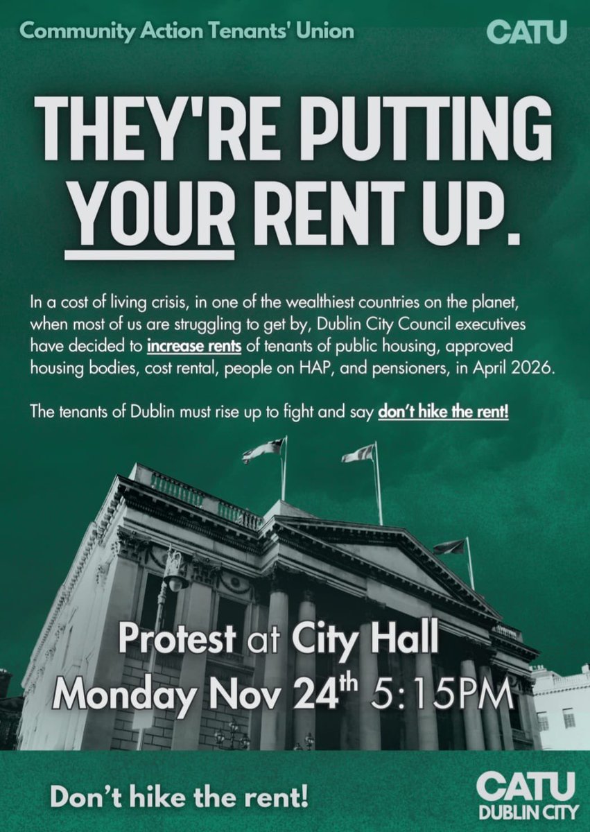 🚨 *Tomorrow, Monday 5.15pm meet City Hall* protest against the council's attack on #public #housing &amp; HAP renters🚩

BUILD PUBLIC HOUSING NOW!

Share poster and bring pals!